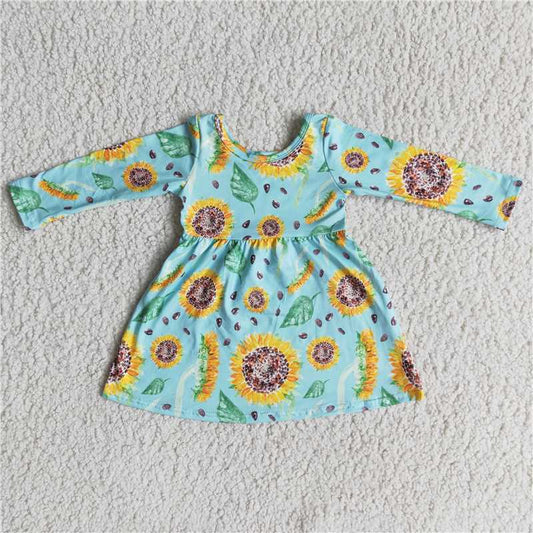 long sleeve dress sunflowers pattern
