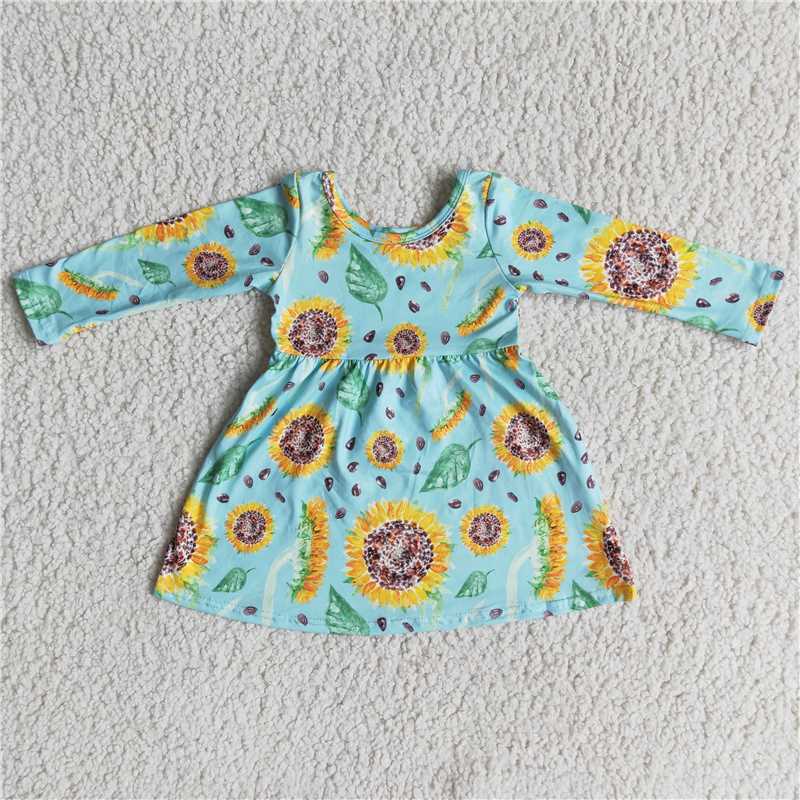 6 A1-13 1pcs blue sunflower girl's dress