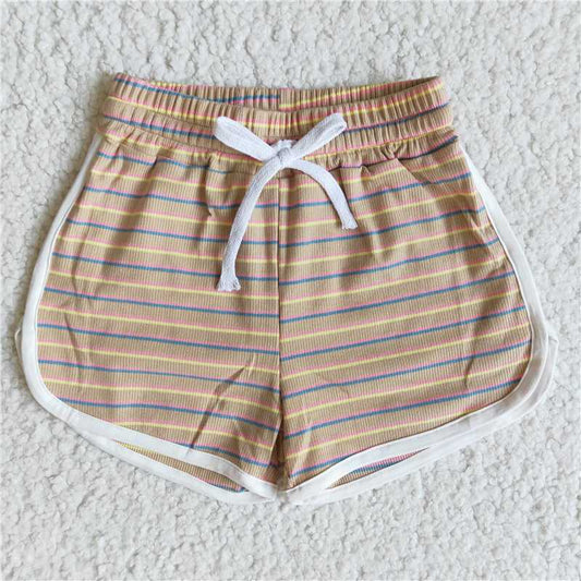 Blue-yellow-red striped lace-up shorts