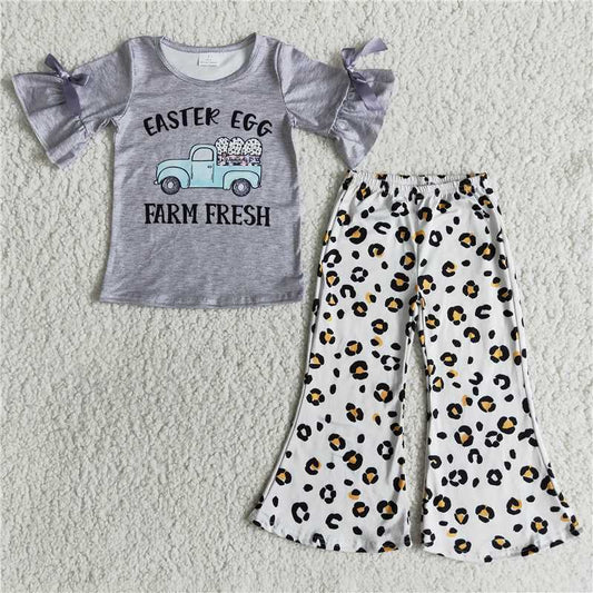 EASTEK EGG Bow Short Sleeve Leopard Print Lace