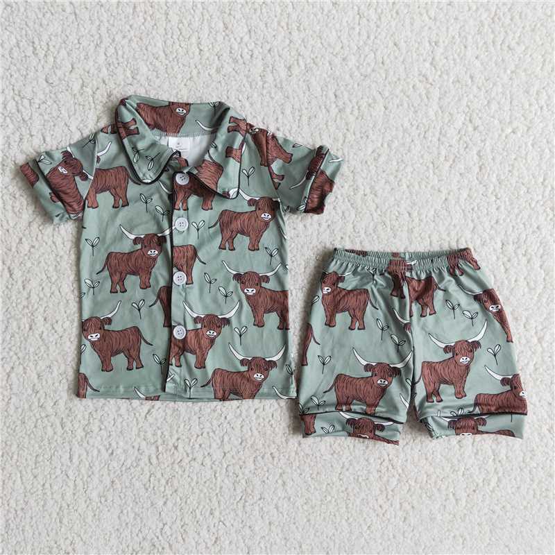 E14-1 Summer wears clothing kids boy t-shirt short sleeve short pants baby cow print