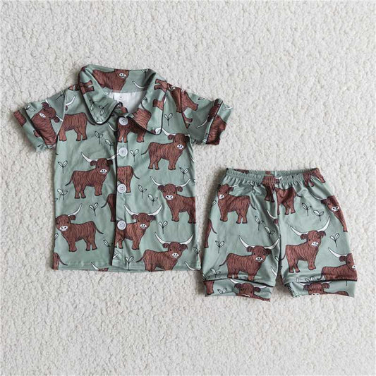 E14-1 Summer wears clothing kids boy t-shirt short sleeve short pants baby cow print