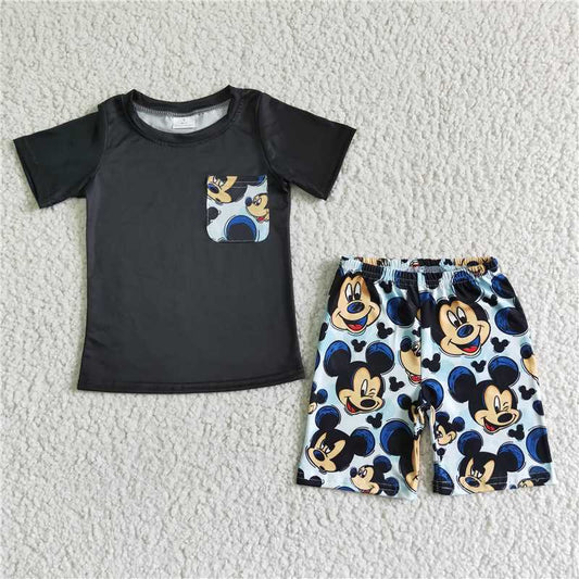 BSSO0053  Baby boys cartoon  print short sleeve short pants milk silk kids summer outfit