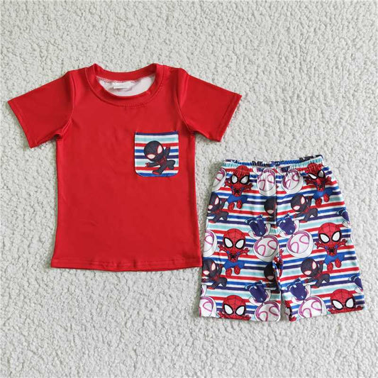 BSSO0062 Baby Boy Red Pocket Bee Snake Short Sleeve Shorts Set