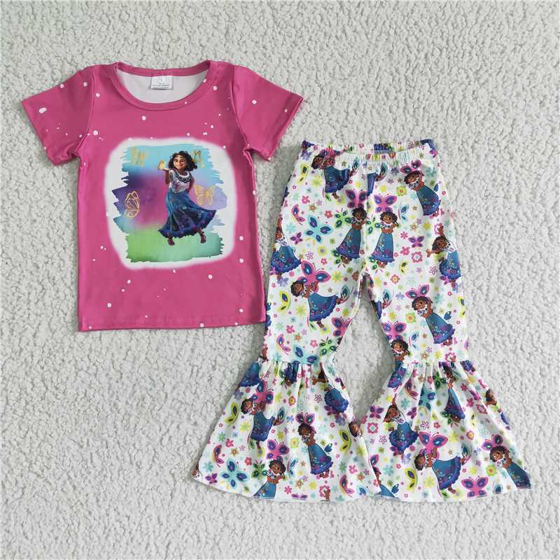 rts no moq GSPO0067 Girl Rose Red Magic Full House Short Sleeve Trousers Suit
