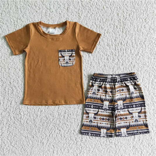 BSSO0073 Baby boys cartoon  print short sleeve short pants milk silk kids summer outfit