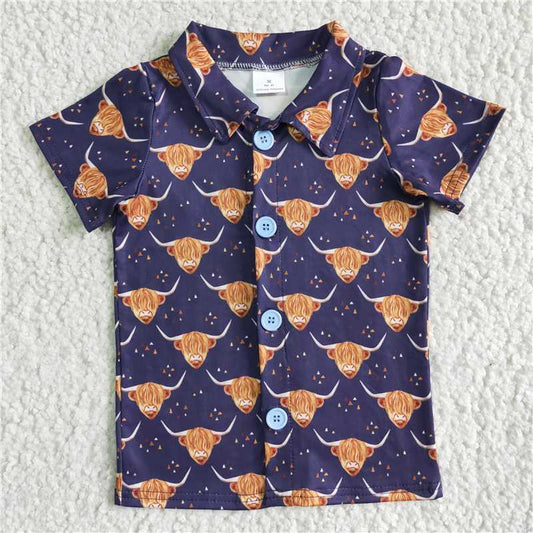 BT0005 boys Polo shirt Short Sleeve Top cow print summer clothibg milk silk