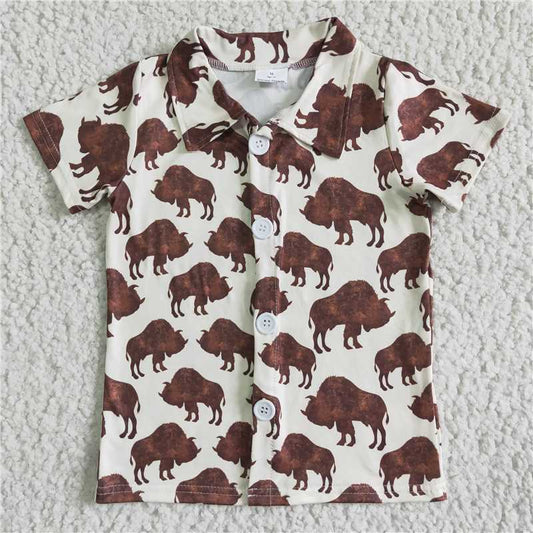 BT0004 Boys Short Sleeve Cow Button Lapel Top