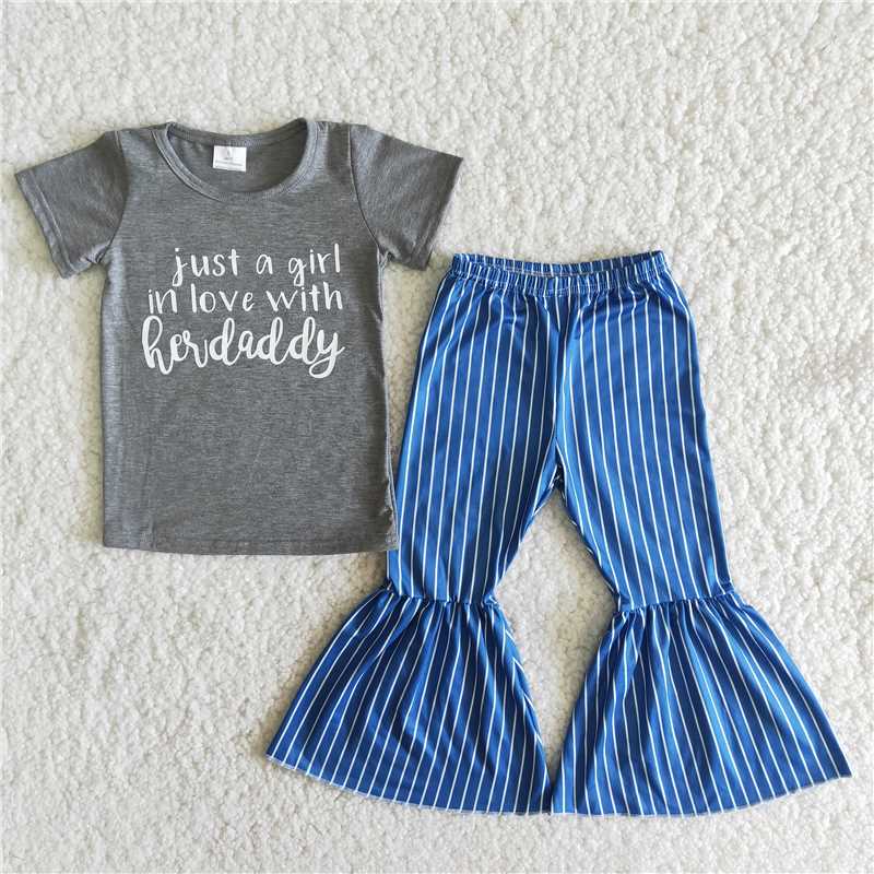 grey daddy blue striped pattern long pants set