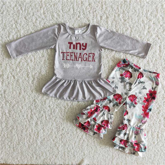 grey tiny teenage flowers girl set