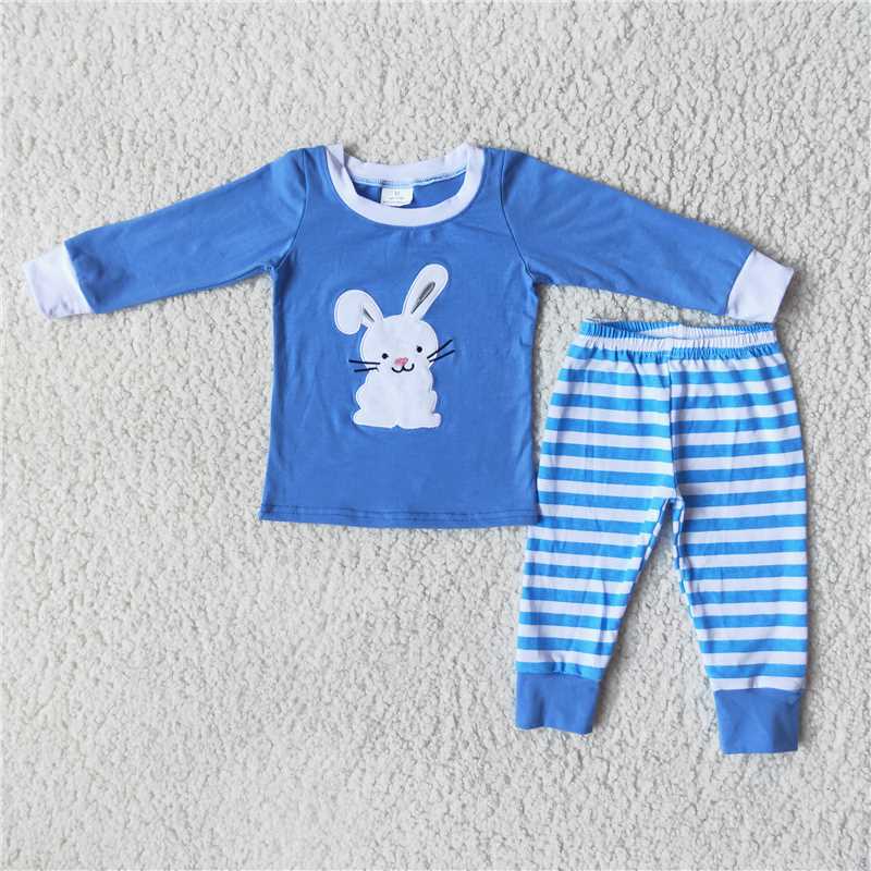 Easter Cotton Embroidered Bunny Boys Pajama Set