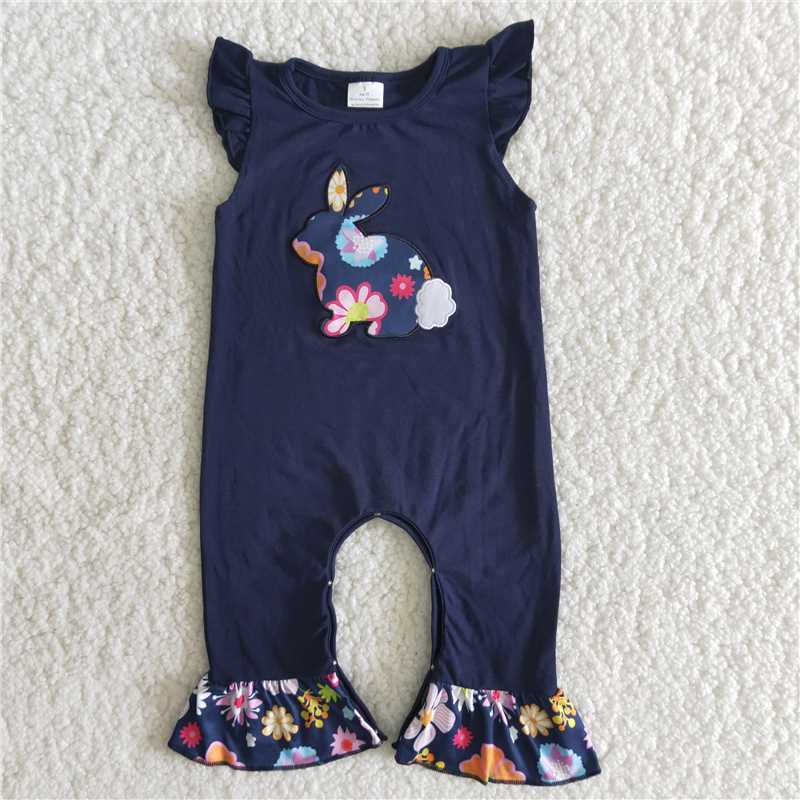 Easter Cotton Embroidered Bunny Bodysuit Romper