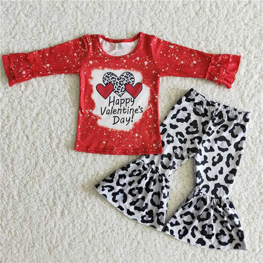 Happy Valentine Day set love print leopard pants