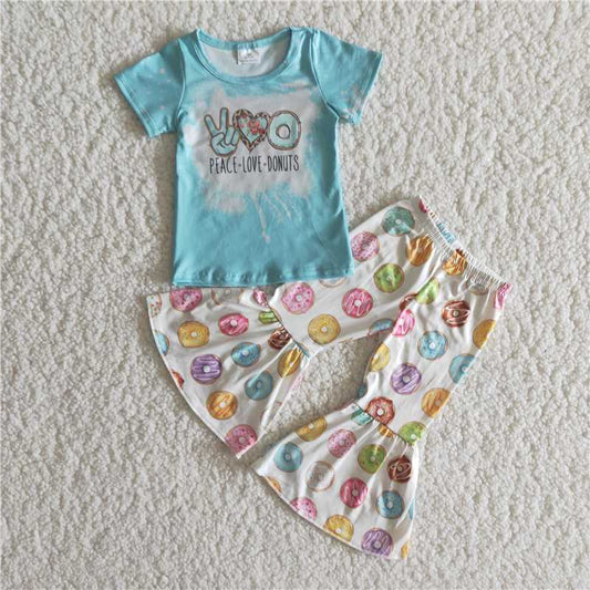 peace love donuts pattern long pants set