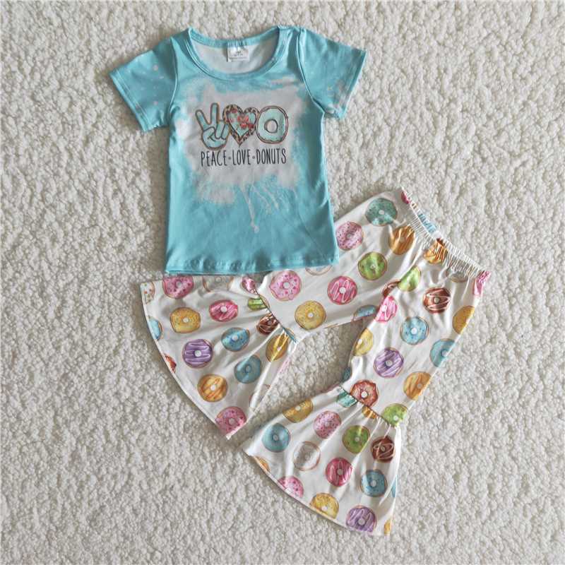 peace love donuts pattern long pants set