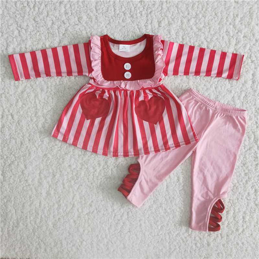 Valentine set red striped love print pink girl outfits