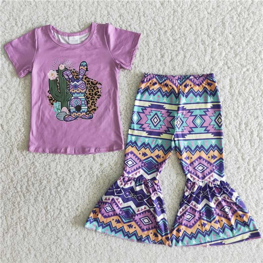 purple cactus bunny pattern long pants set