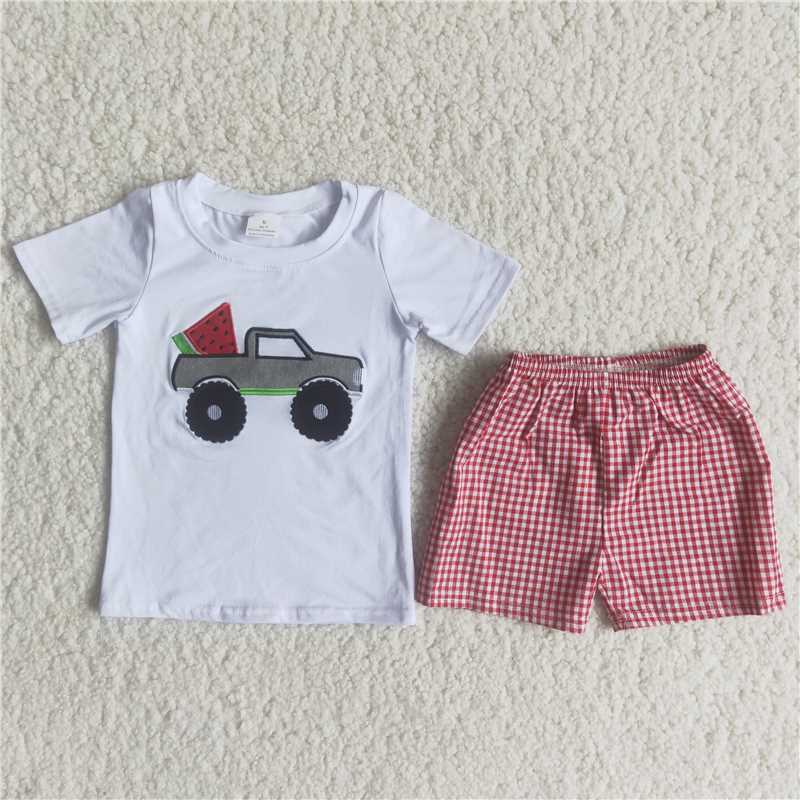 Boys Watermelon Truck Red Check Woven Suit