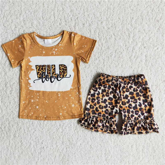 Girls Yellow Top Leopard Print Shorts Outfit