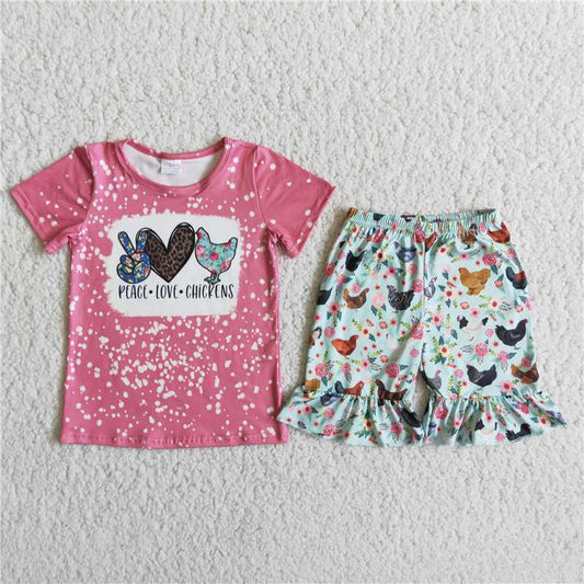 D10-14 Summer flying sleeve and short pants cartoon print milk silk