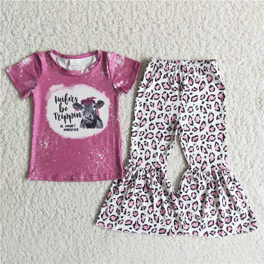 C3-24 girls outfit long sleeve and long leopard print pants cartoon print