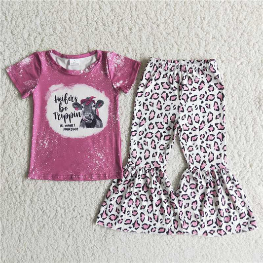 heifer print leopard pattern long pants set