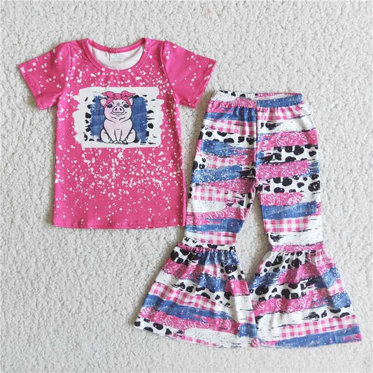 tie dye pig pattern long pants set