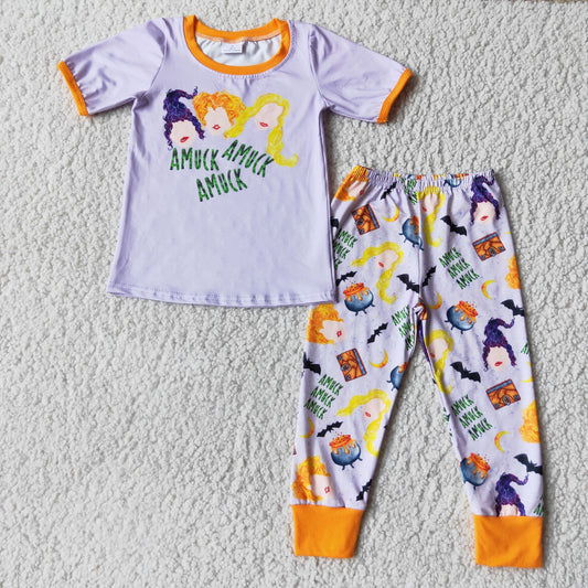 A11-2 Halloween Purple Short Sleeve Pants Set