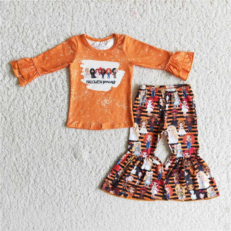 Halloween orange bleached shirt top set