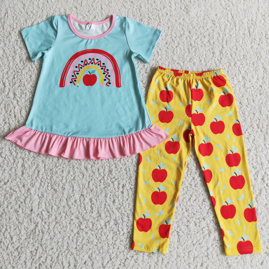 rainbow apple back to school pattern long pants set