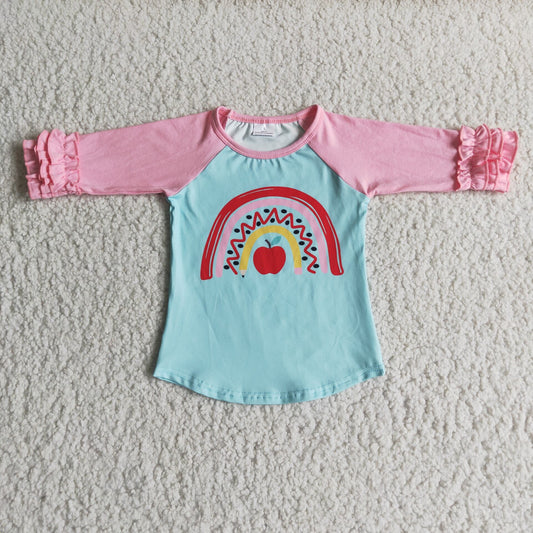 Red Apple Rainbow Pink Lace Sleeve Top