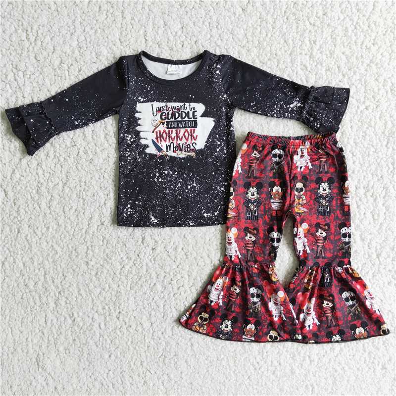 Halloween black bleached red pattern girl outfits