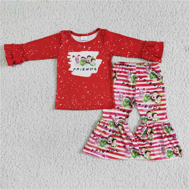 6 C6-17 Girls Outfit Cartoon Print Trousers Christmas Boutique Set