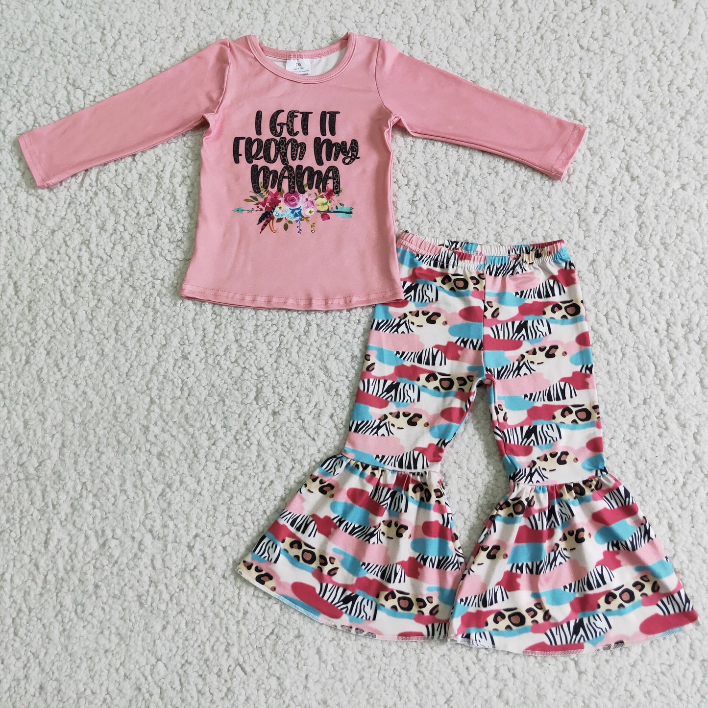 pink set mama tie dye cows spot pants set