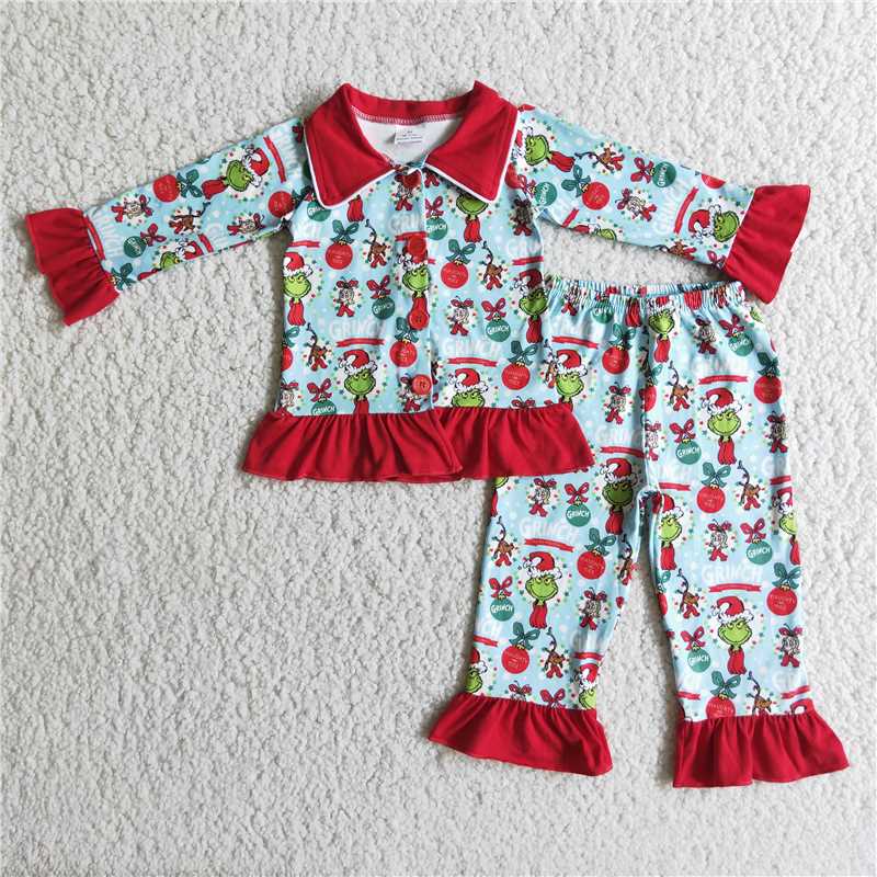 6 B3-24  kids clothing Girls Christmas  Long Sleeve Top with pants set