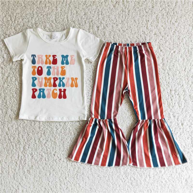 colorful letter striped pattern long pants set