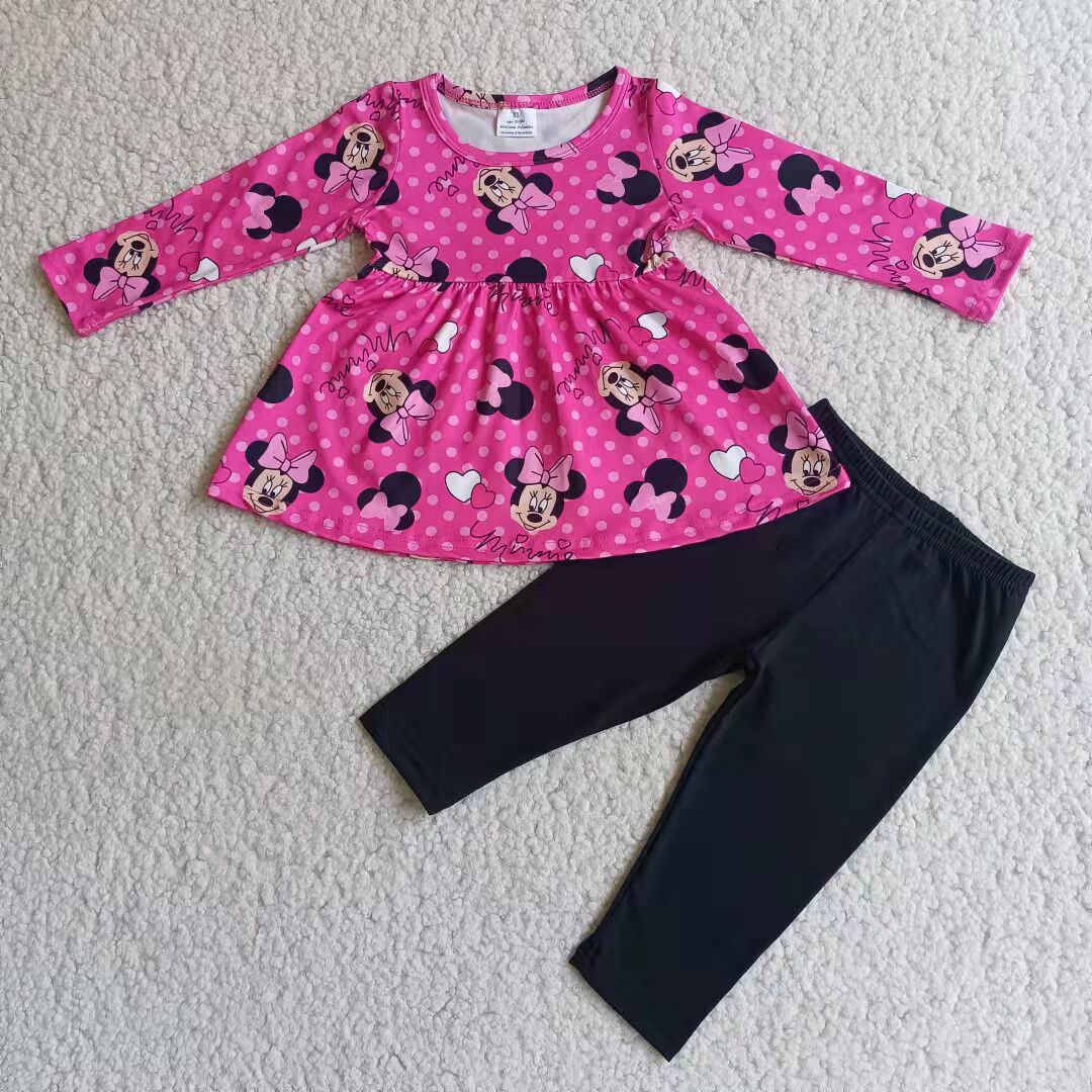 polka dots design black long sleeve pants set