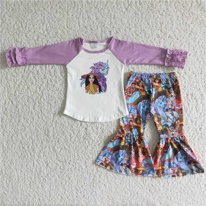 purple dragon design long sleeve pants set