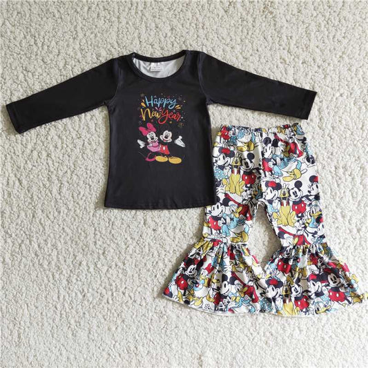 6 B1-18 girls outfit long sleeve and long pants cartoon print happy new year
