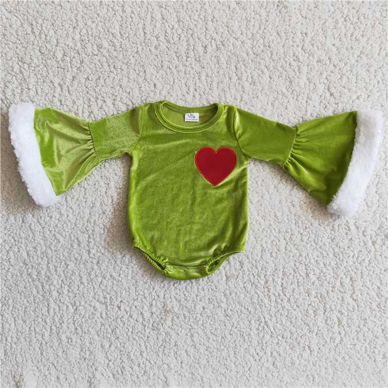 Christmas embroidery love green romper