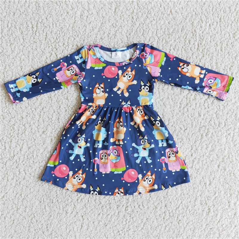 6 A14-4 baby clothing long sleeve kids dresses for girls milk silk cartoon print