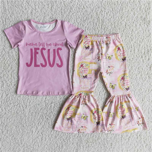 Jesus flowers pattern long pants set