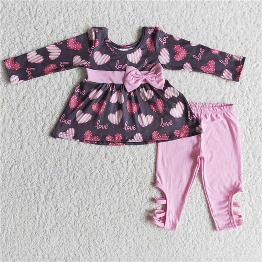 Valentine day clothes love heart pink pants set