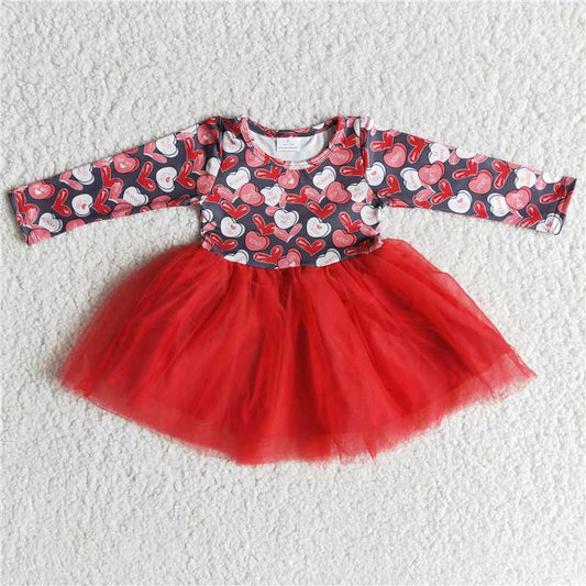 Valentine day love heart pattern mesh dress