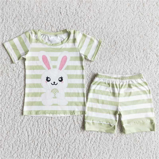 green striped bunny pattern short sleeve pants set