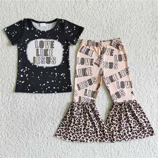 rts no moq GSPO0037 Kids Clothing Girls Short Sleeve Top And Long Pants Letter Print