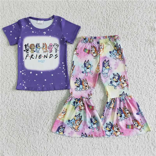 GSPO0059 Kids Clothing Girls Short Sleeve Top And Long Pants Cartoon Print