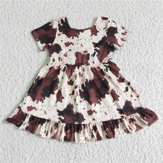 GSD0032 Girls Short Sleeve Ink Pattern Bowknot Skirt