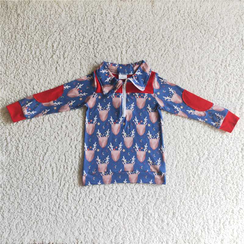 RTS NO MOQ ETA 5/7days Arrived BT0071 boys Christmas polo shirt long sleeve top deer print milk silk