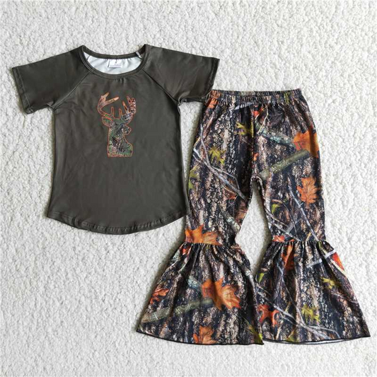 C6-6 2pcs dark green match girl's short sleeve outfit